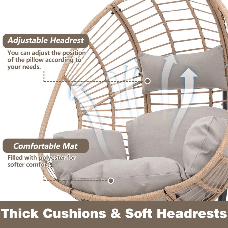 Chanay Wicker Hanging Chair Swing, Porch Swing Chair with Stand, Metal Frame and UV Resistant Cus... | Wayfair North America