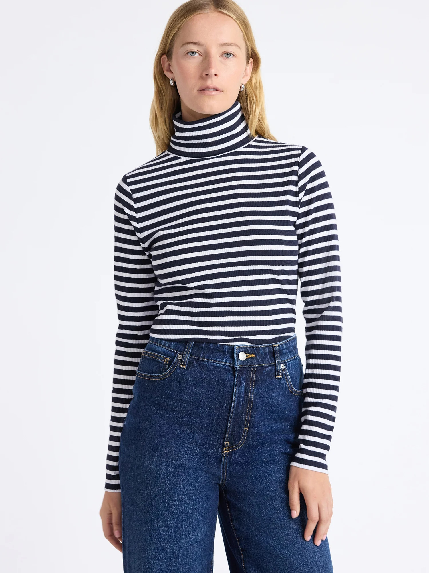 Free Assembly Women's Ribbed Turtleneck Tee, Sizes XS-XXL | Walmart (US)