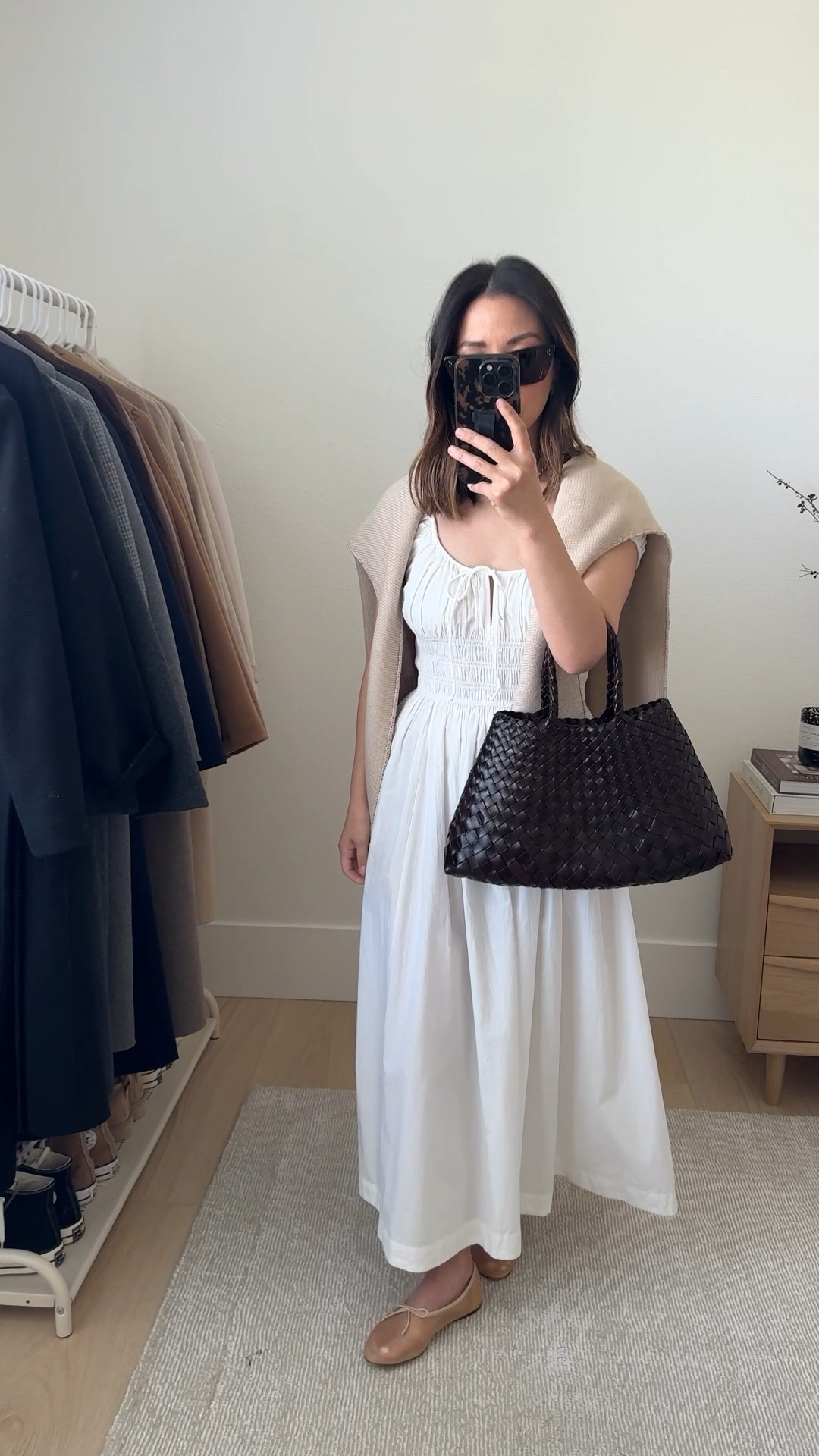 Feminine lightweight petite-friendly dress. Spring outfits 

Doen Quinn dress xs
Frank & Eileen sweater xs
Loeffler Randall flats 5
Dragon Diffusion santa croc small
Celine sunglasses
Dorsey James necklace 15"
J.Crew earrings

Dresses, petite style, spring outfits, spring style, white dress 

#LTKootd #LTKPetite #LTKSeasonal