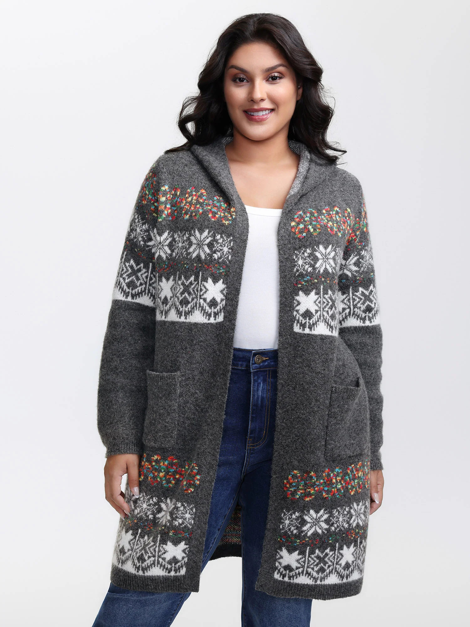 Boho Print Jacquard Hooded Knit Cardigan | Bloomchic