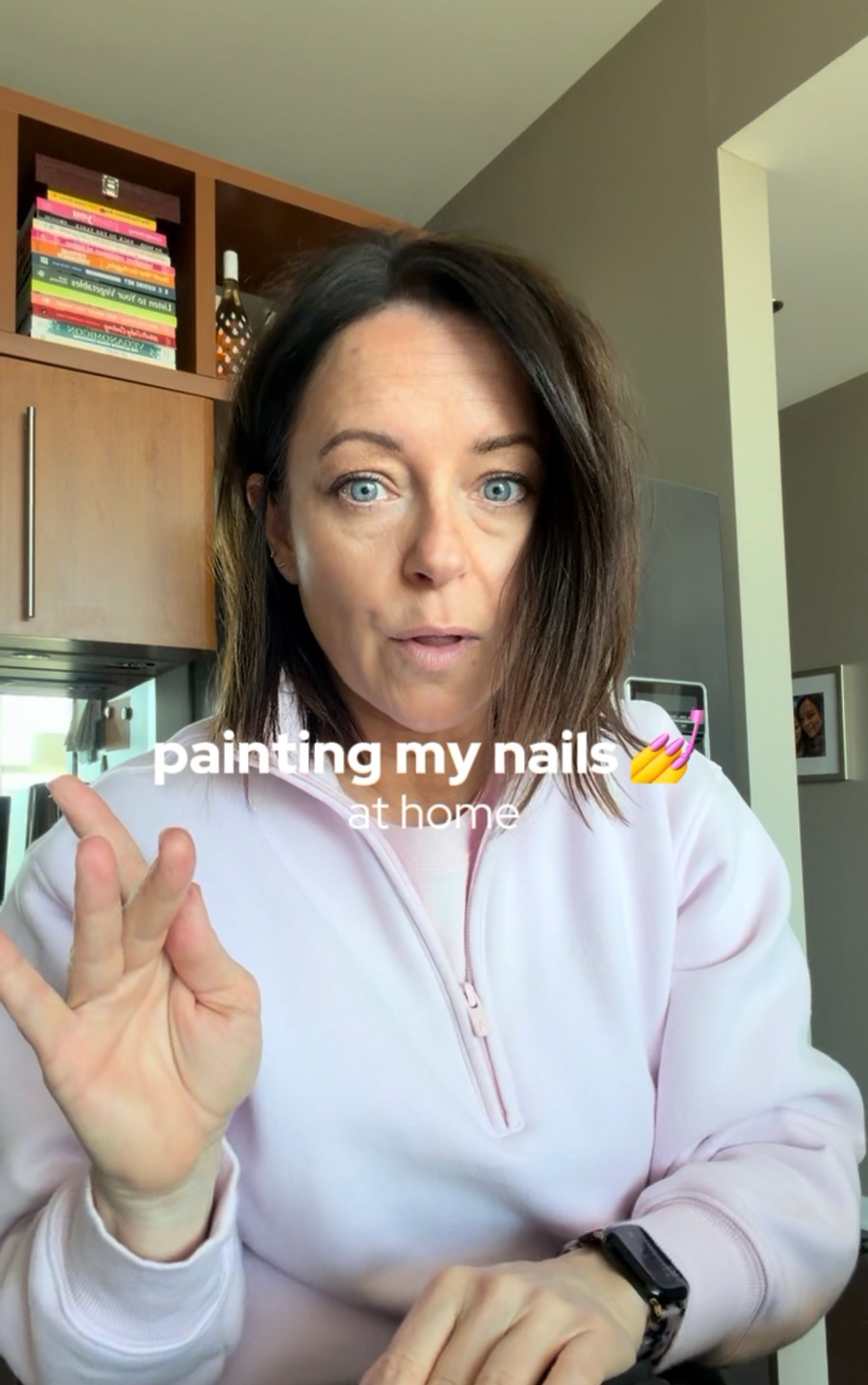 I am loving doing her nails at home and this color is so short! Here are all of the things that I use for an adult home manicure ￼