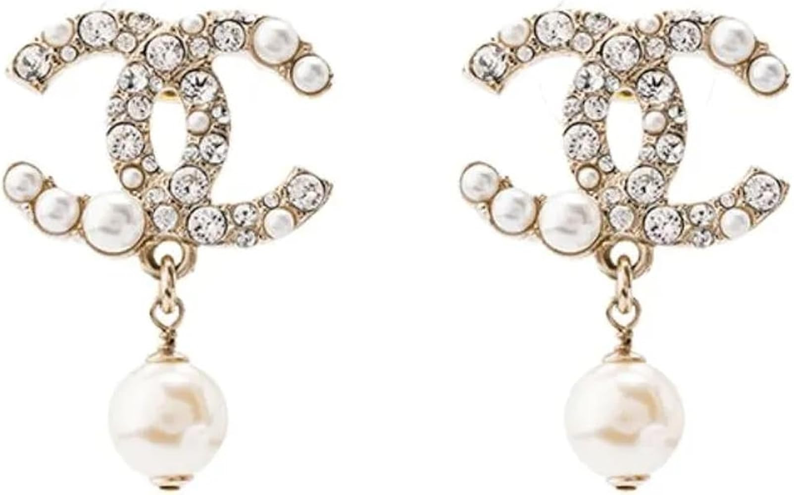 Elegant Pearl and Crystal Drop Earrings, Gold-Tone, Design with Dangling Pearl Accent, Fashion Je... | Amazon (US)