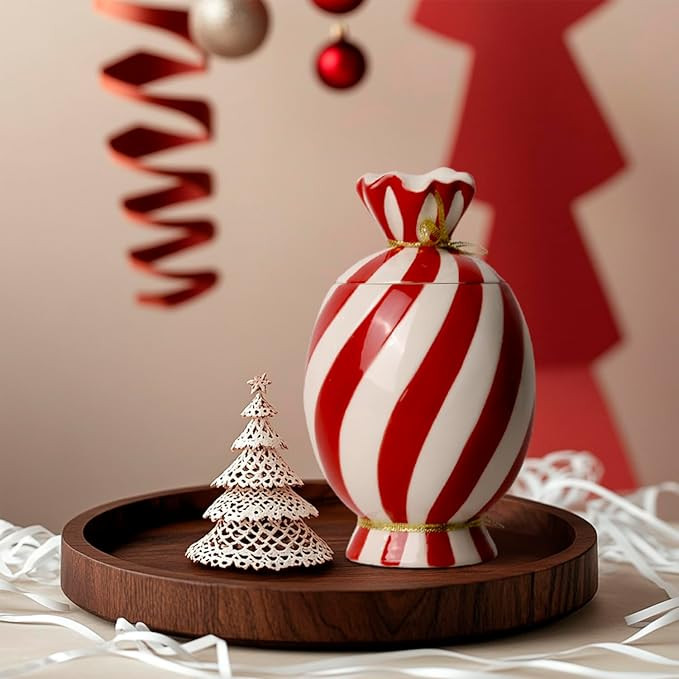 Christmas Ceramic Food Storage Jars with Lid, 24.7 OZ Hand printed Xmas Candy Jar Coffee Cookie C... | Amazon (US)