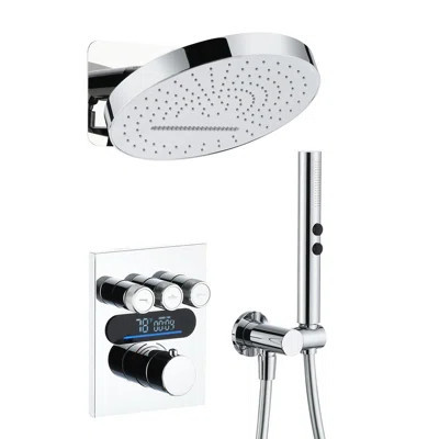 Lefton Shower System In Fahrenheit Display (battery-free), 13” Overhead Round Rainfall Shower Head With All-in-one Handheld Spray Showerhead, 4-in-1 C | Wayfair North America