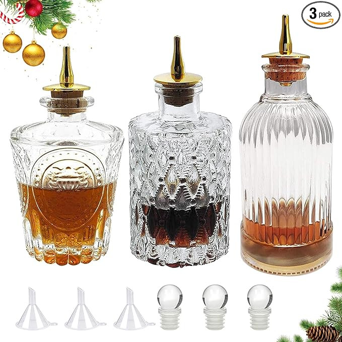 LINALL Bitters Bottle Set - Glass Vintage Bottle, Decorative Bottles with Dash Top, Dasher Bottle... | Amazon (US)