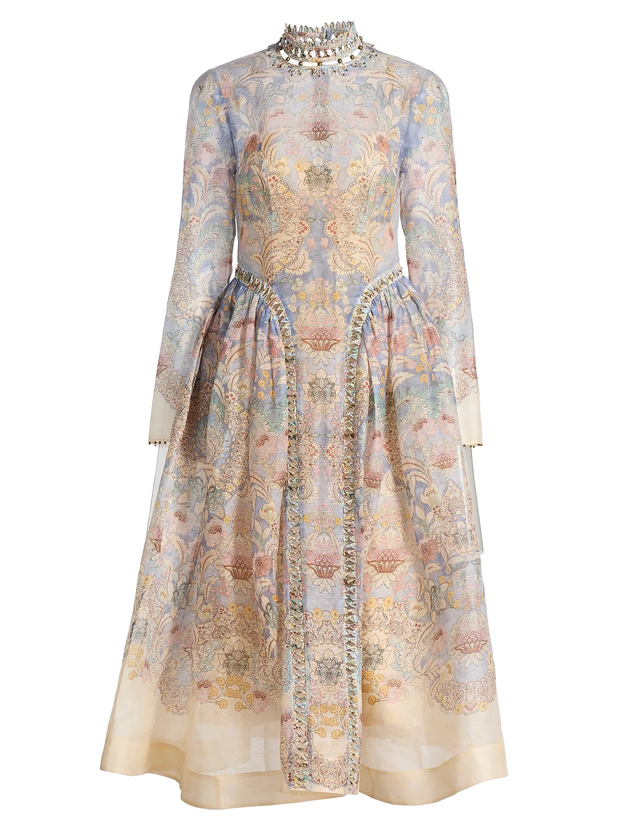 Rebellion Beaded Floral Linen-Silk Midi-Dress | Saks Fifth Avenue