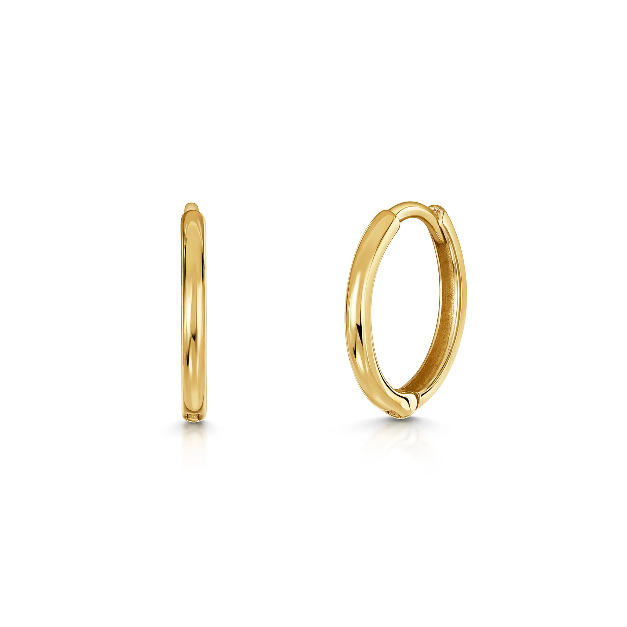 9k solid yellow gold 10mm slim simple huggie earring pair | Laura Bond