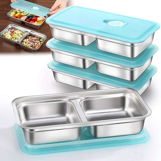 4 Pack Stainless Steel Snack Containers Reusable, Grab and Go 2 Compartment Food Storage Containe... | Amazon (US)