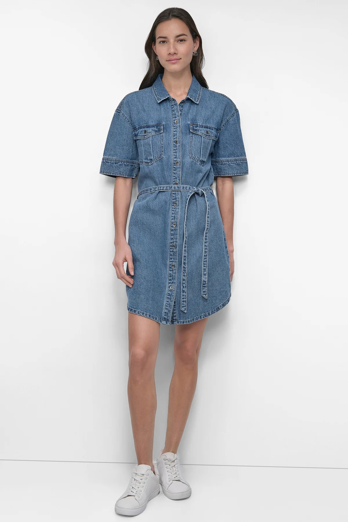 BELTED DENIM MINI SHIRT DRESS | DKNY