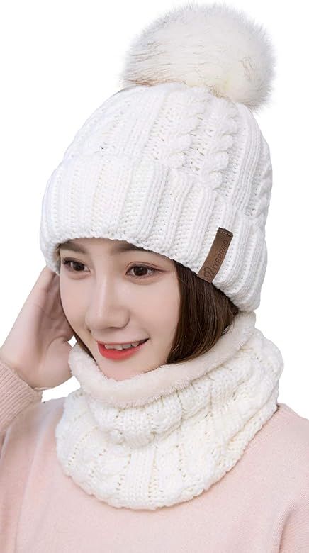 IYEBRAO Womens Winter Knit Beanie Hat and Scarf Set Girls Cute Slouchy Thick Fleece Lined Ski Hat Wa | Amazon (US)
