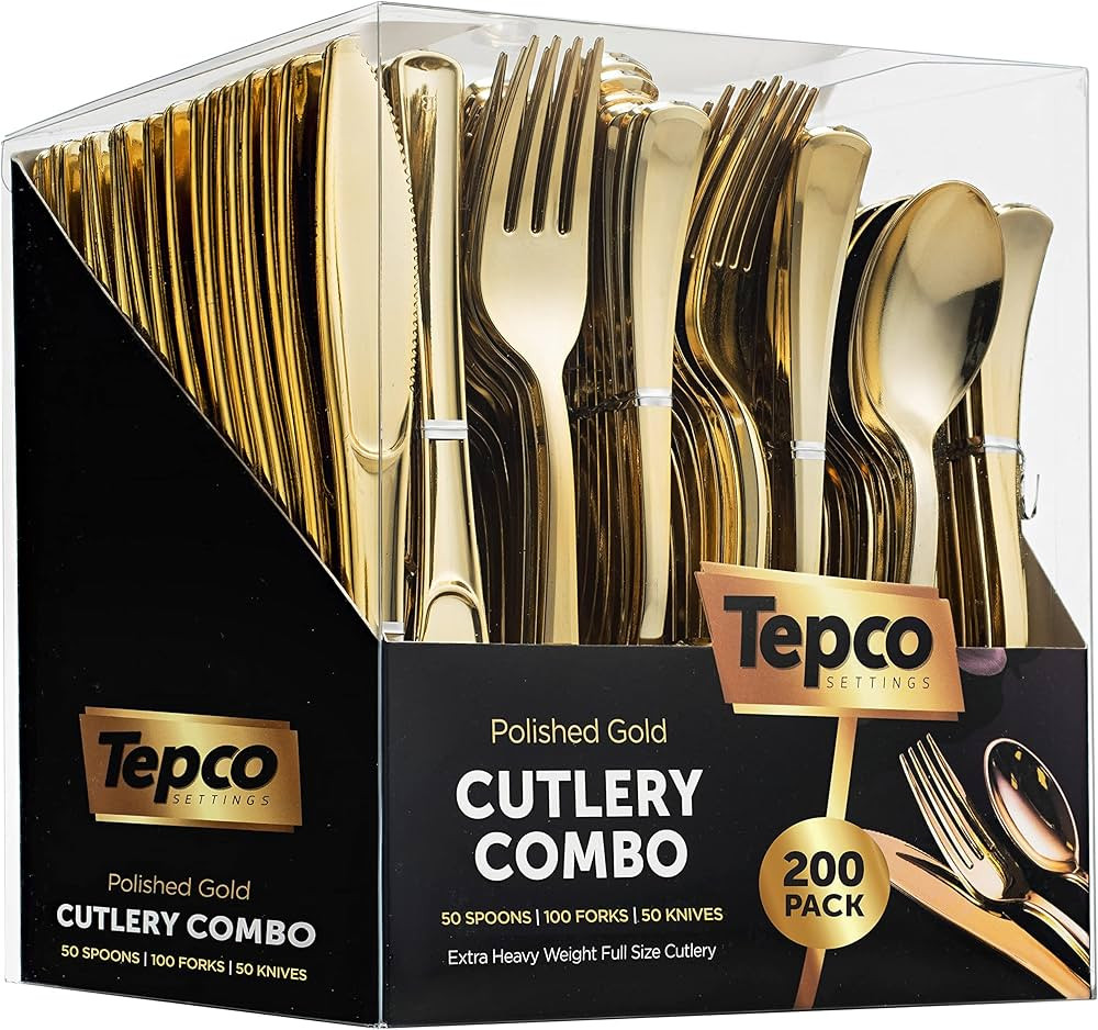 200 Gold Plastic Silverware Set - Plastic Gold Cutlery Set - Disposable Flatware Gold - 100 Gold ... | Amazon (US)