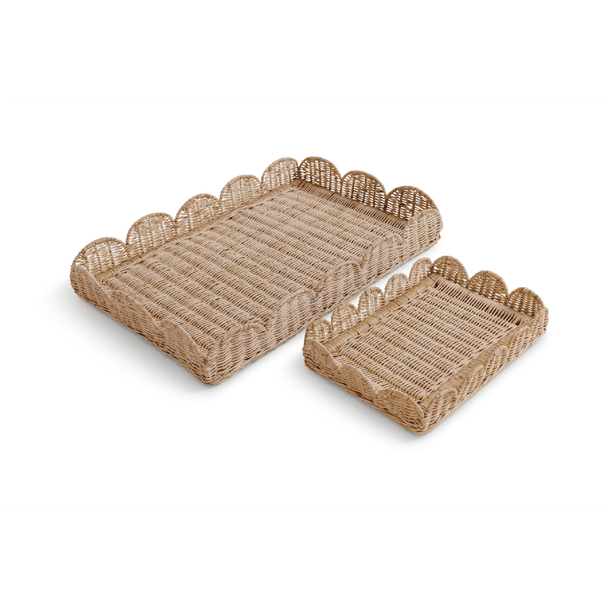2-Piece Scalloped Rattan Serving Tray Set – Handwoven Wicker Decorative Storage Trays | Wayfair North America