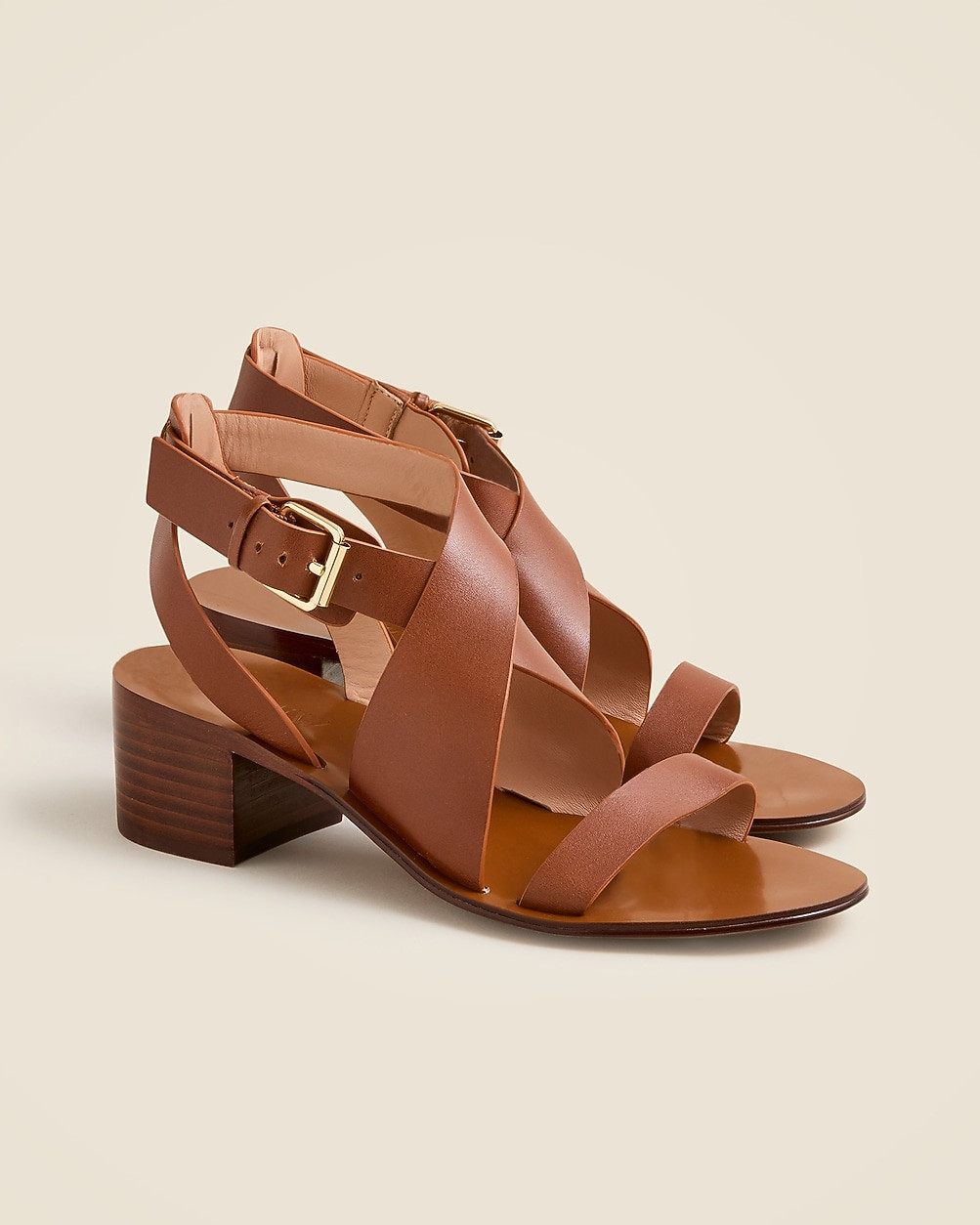 Cross-strap block-heel sandals in leather | J. Crew US
