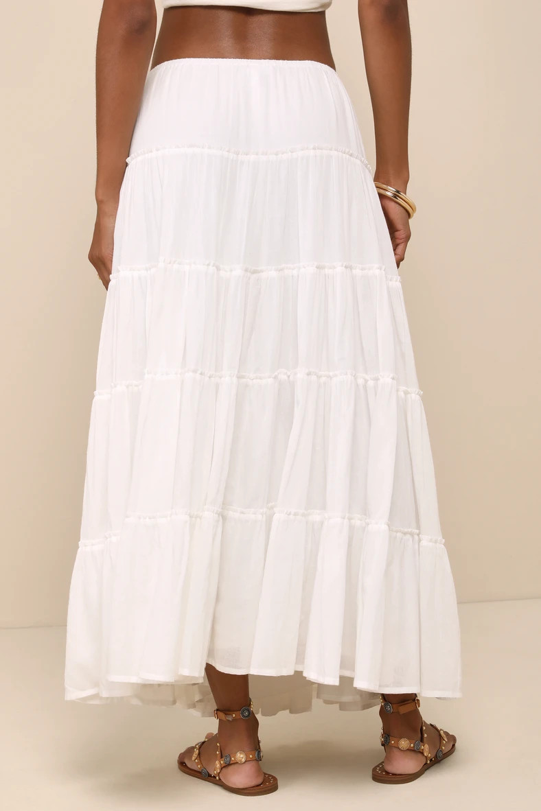 Relaxed Charm White Gauzy Tiered Drawstring Maxi Skirt | Lulus