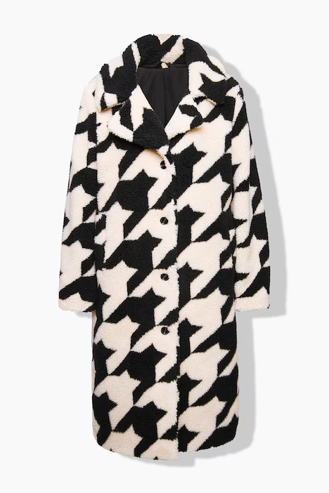 Houndstooth Faux Fur Coat | Ulla Popken - US