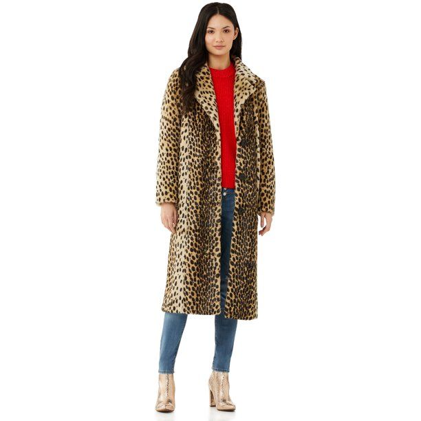 Scoop Women's Printed Faux Fur Long Overcoat - Walmart.com | Walmart (US)