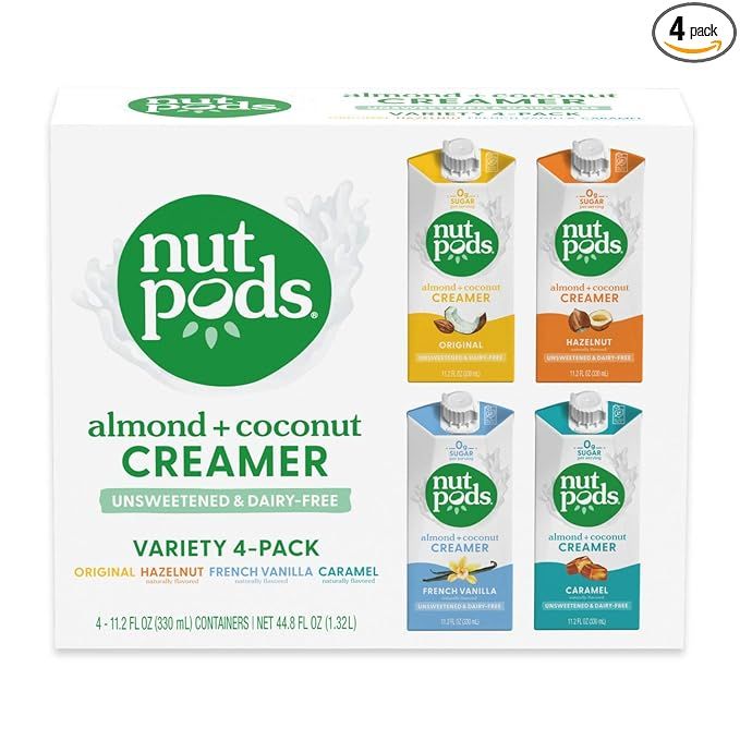 nutpods Variety Pack, (4-Pack), Original, French Vanilla, Hazelnut and Caramel, Unsweetened Dairy... | Amazon (US)