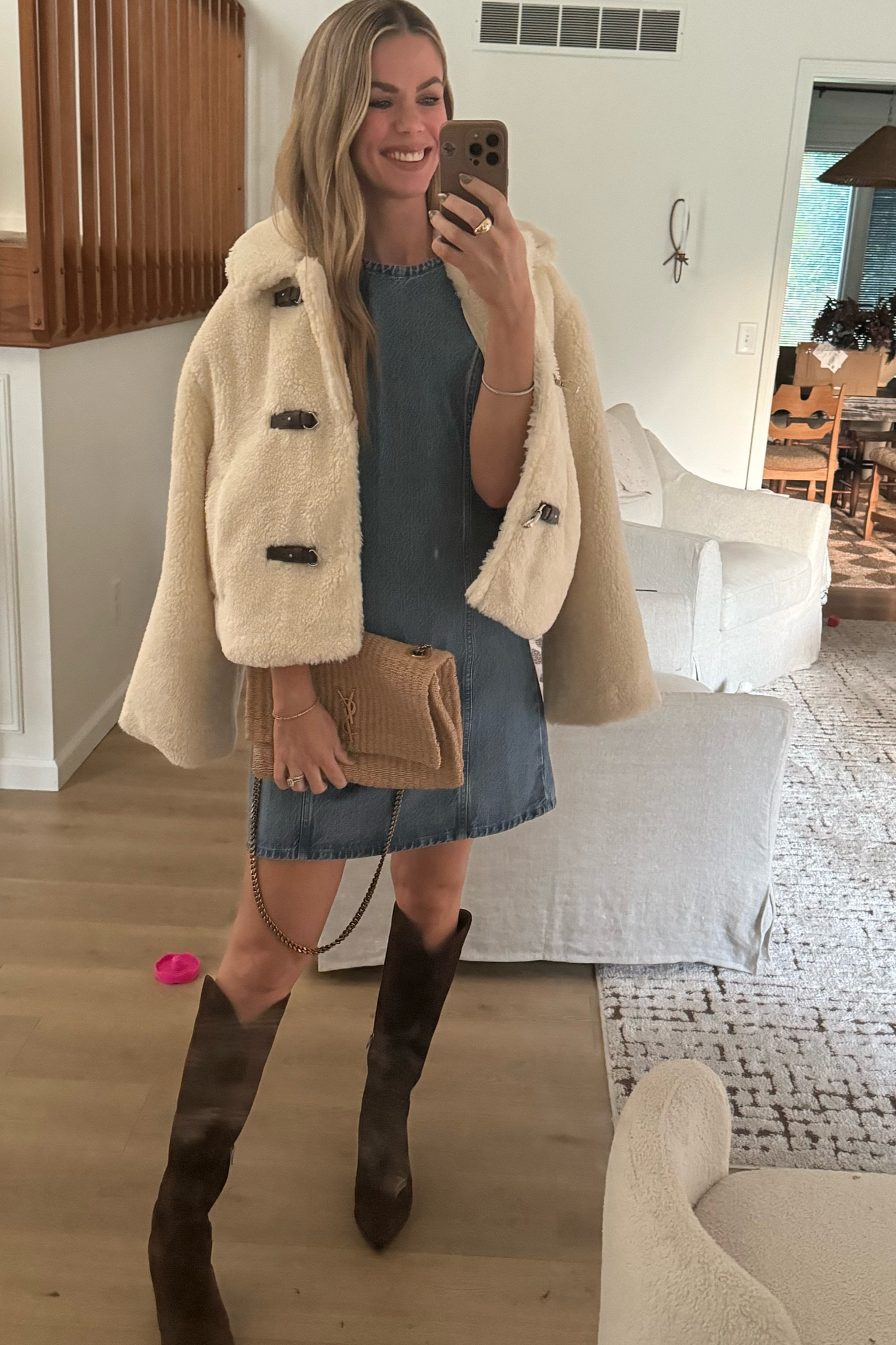 Fall outfit
Date night
Denim dress
Suede boots 

#LTKStyleTip #LTKHome #LTKSaleAlert