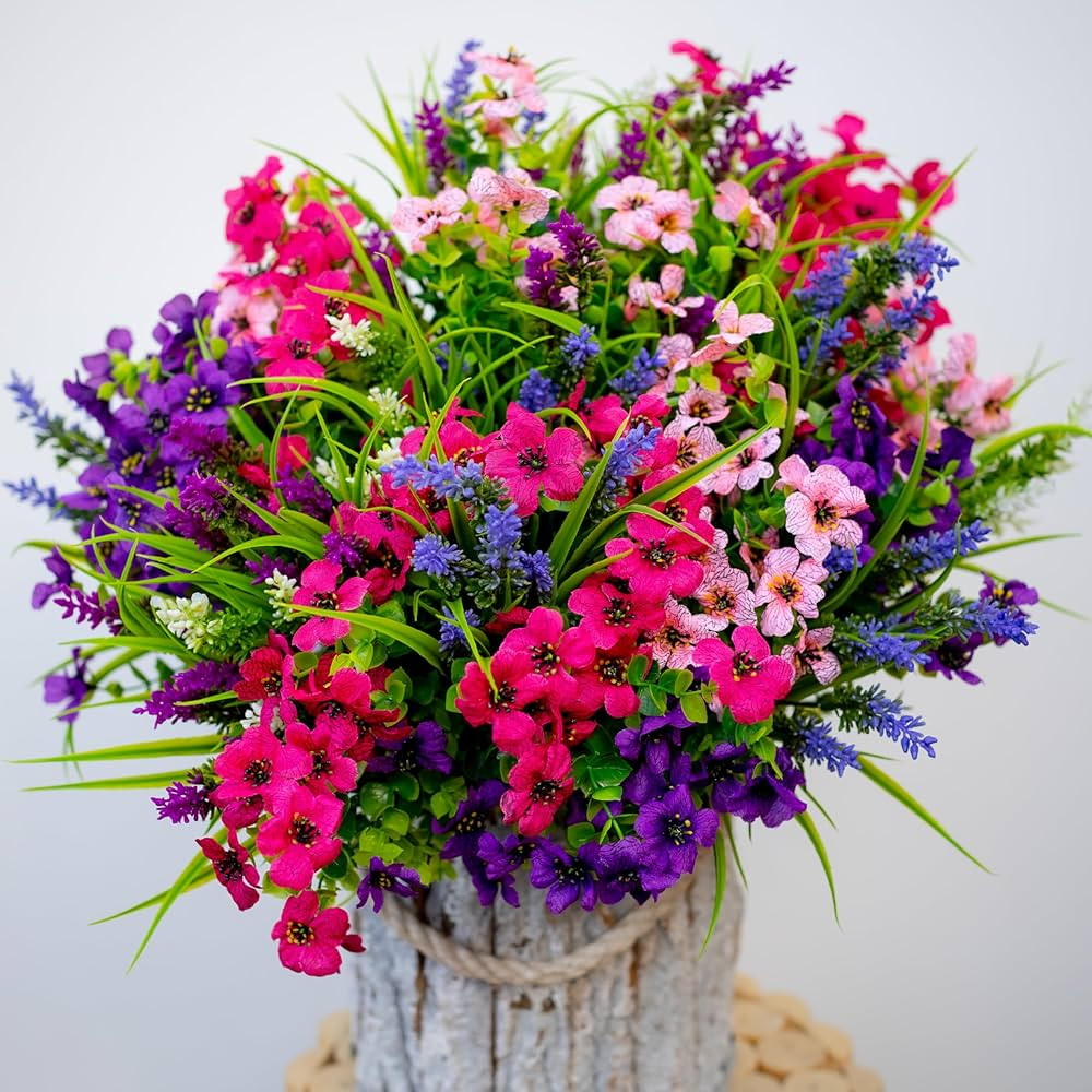 Artificial Flowers Outdoor Shrubs - 16 Bundles Fake Plants UV Resistant No Fade Faux Plastic Gree... | Amazon (US)