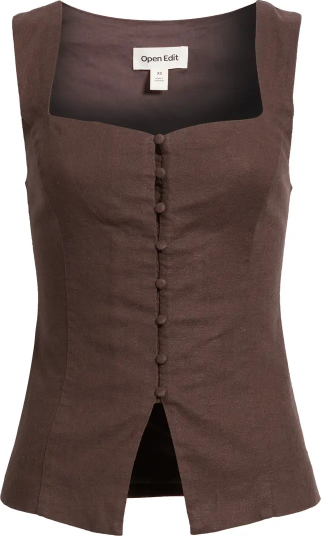 Open Edit Sweetheart Neck Linen Blend Top | Nordstrom | Nordstrom