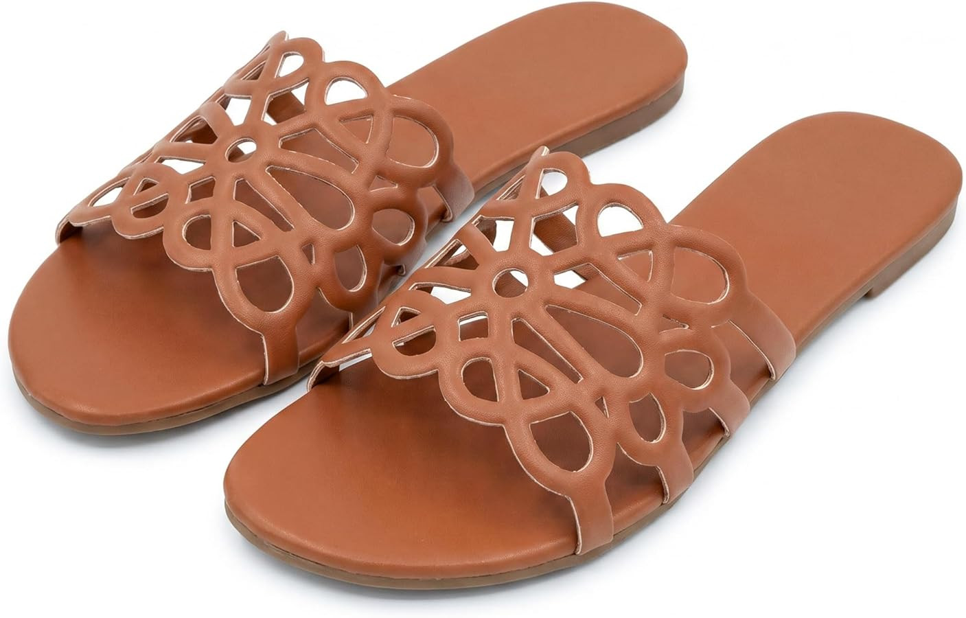 ISZPLUSH Women\u2019s Cut-Out Slide Sandals Chic Flat Slides with Intricate Lattice Strap Square ... | Amazon (US)