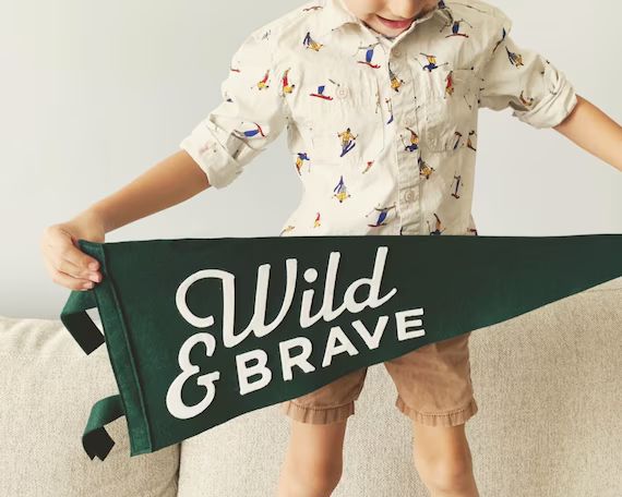 Wool Felt Pennant Flag  Wild & Brave  Kids Vintage Style - Etsy | Etsy (US)