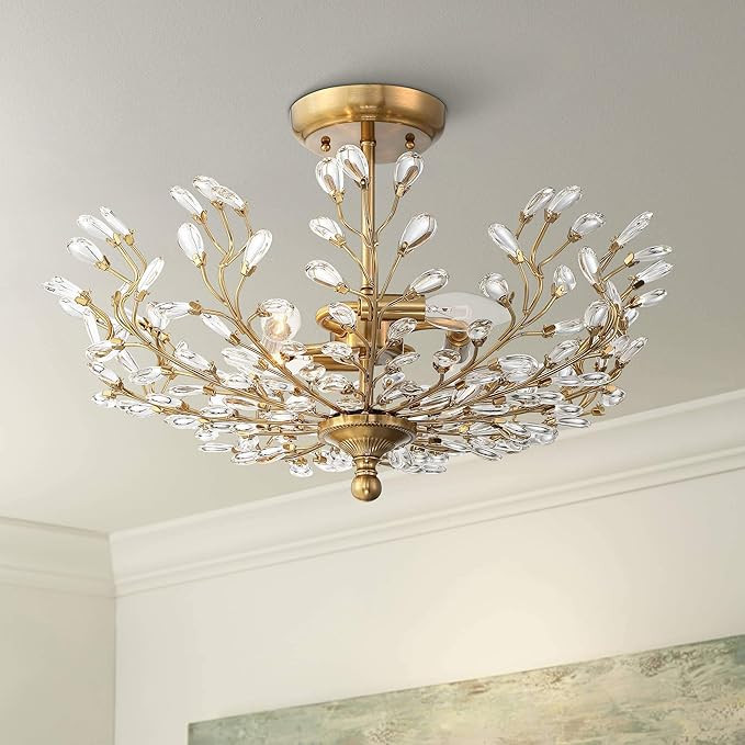 Brielle Modern Ceiling Light Semi Flush Mount Fixture Brass Vine 18 1/2" Wide Beaded for Bedroom ... | Amazon (US)