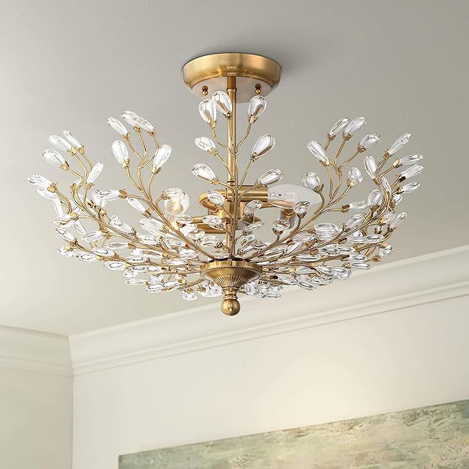 Brielle Traditional Ceiling Light Semi Flush Mount Fixture Brass Vine 18 1/2" Wide Beaded for Bed... | Amazon (US)