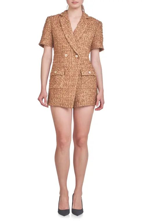 Endless Rose Double Breasted Tweed Romper in Brown at Nordstrom, Size Medium | Nordstrom