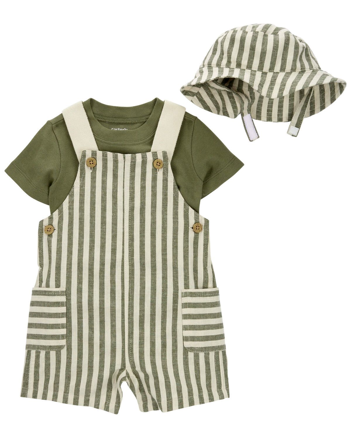 Green Baby 3-Piece Tee & Striped Linen Shortall Set | carters.com | Carter's