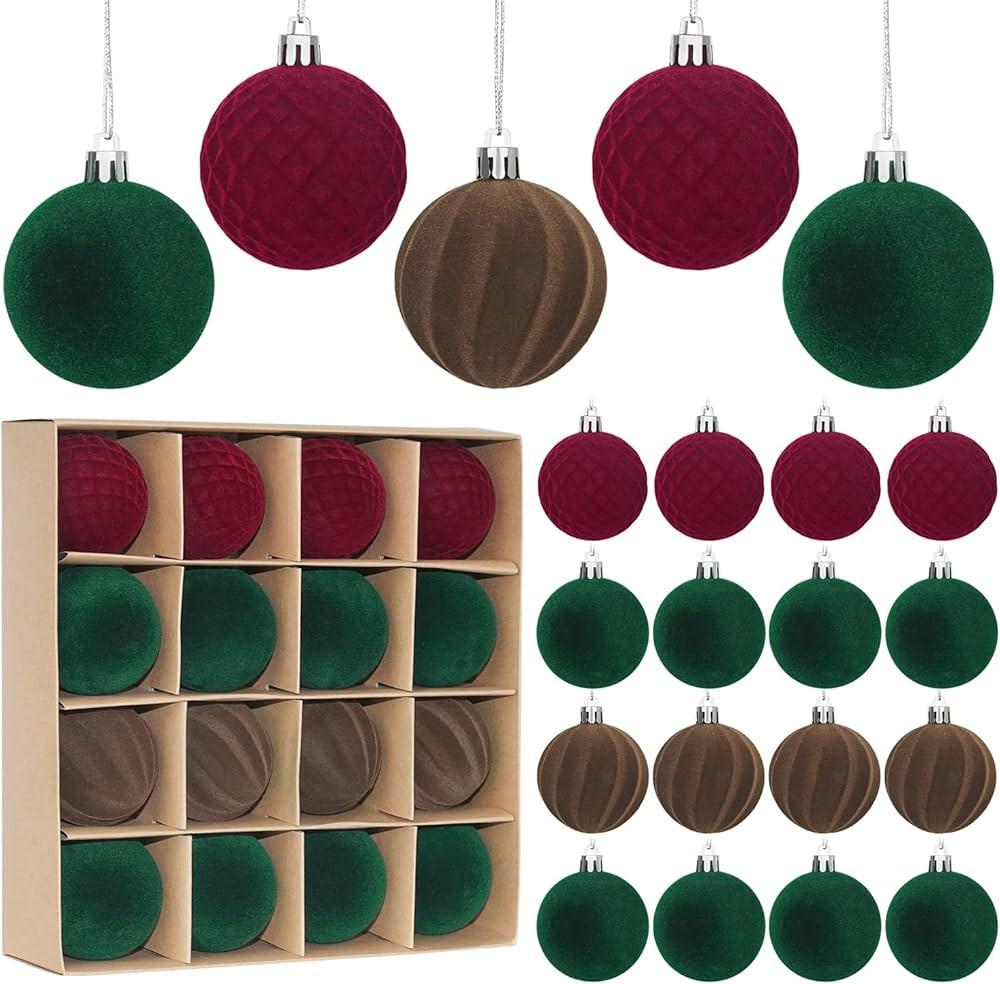 Artmag 16 Pcs Velvet Christmas Balls Hanging Ornaments Set, Shatterproof Plastic Flocked Christma... | Amazon (US)