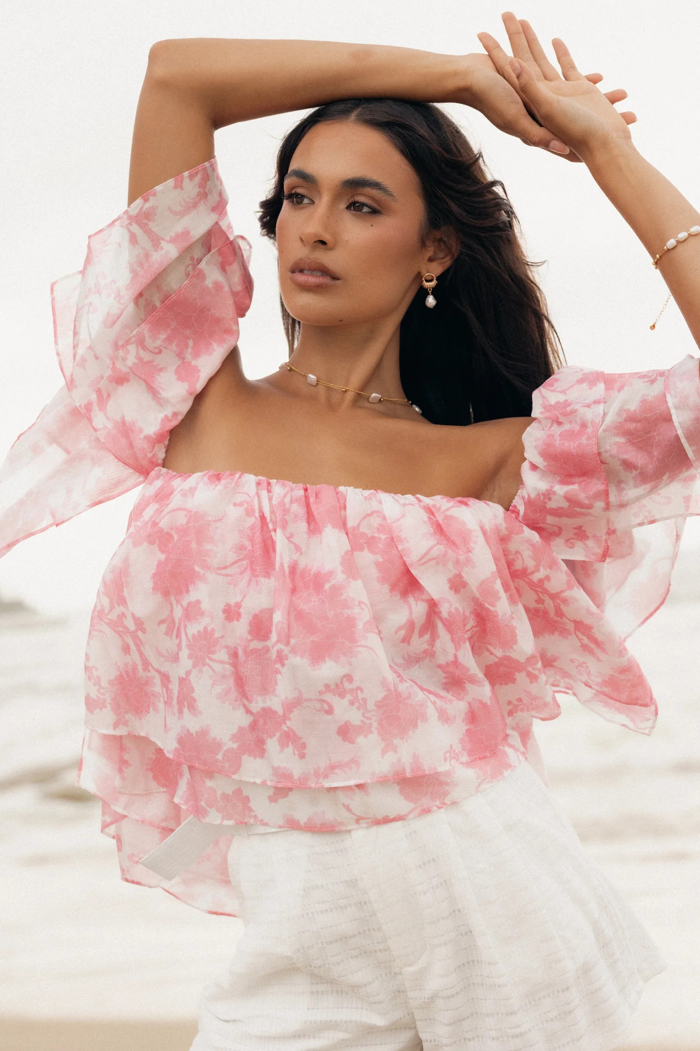 Deedi Off Shoulder Top - Pink Floral | Petal & Pup (US)