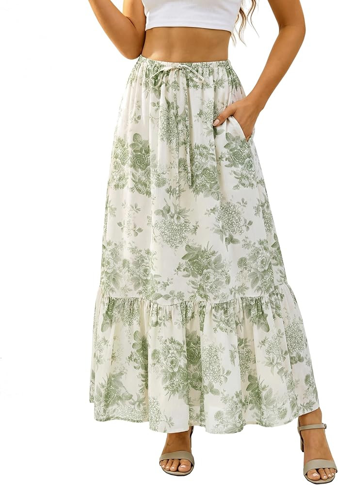 Scarlet Darkness Floral Maxi Skirts for Women 2026 Summer Flowy Ruffle Long Skirt with Pokets | Amazon (US)