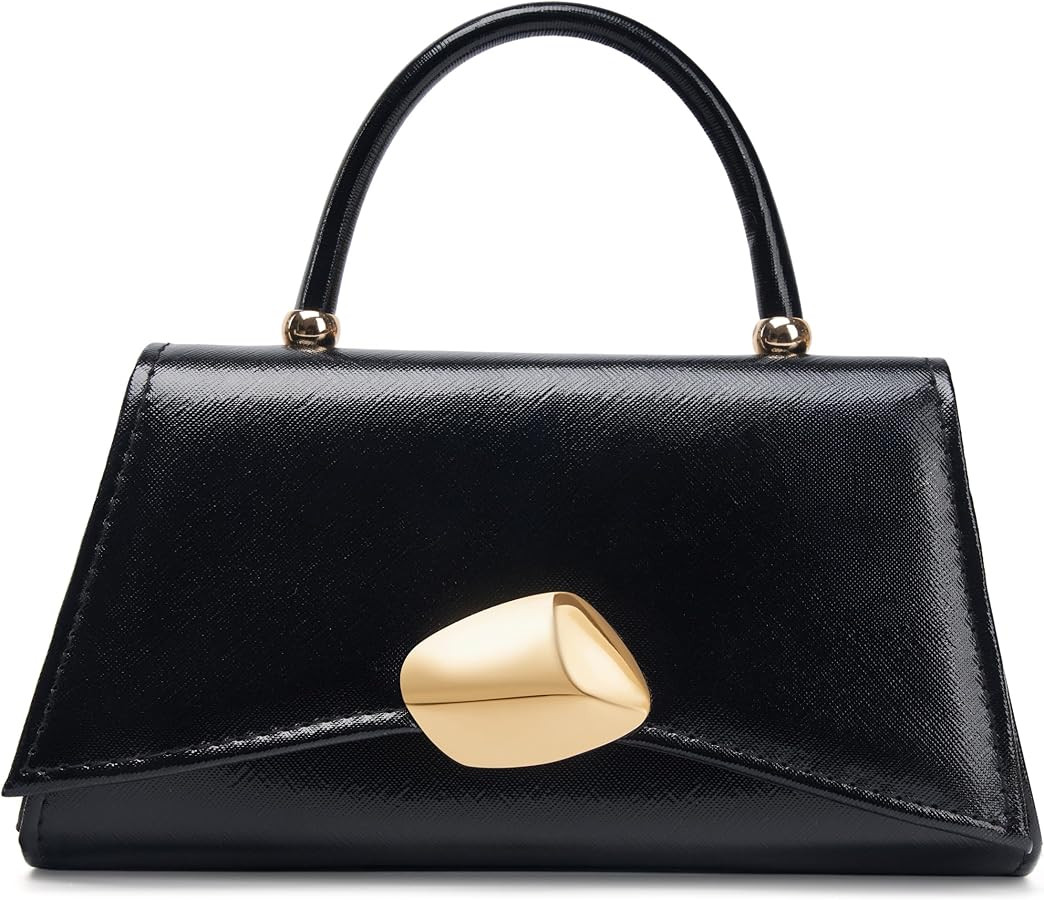 Elegant Textured PU Leather Top Handle Bag, Fashion Gold Metal Clasp Handbag for Women Daily & Pa... | Amazon (US)