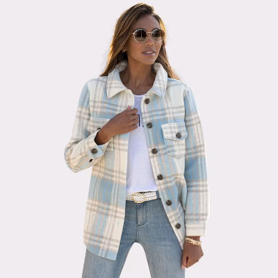 Women's Plaid Shirt Jacket - LASCANA - Light Blue & Cream Plaid 6 | Target