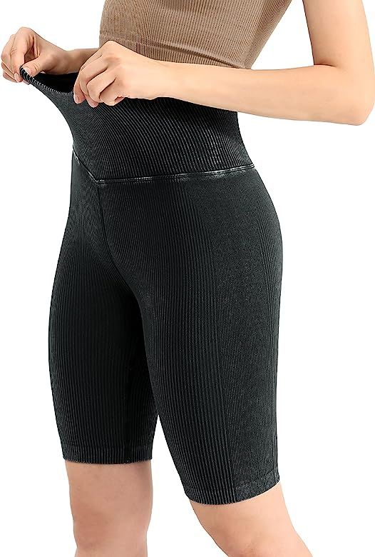 ODODOS Seamless Shorts for Women, High Waist Butt Lifting Acid Washed Ribbed Biker Shorts for Wor... | Amazon (US)