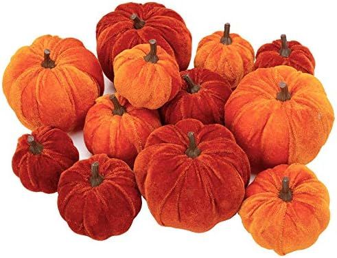 12 Pcs Artificial Pumpkins Velvet Pumpkins with Assorted Sizes Fall Harvest Halloween Decorations... | Amazon (US)