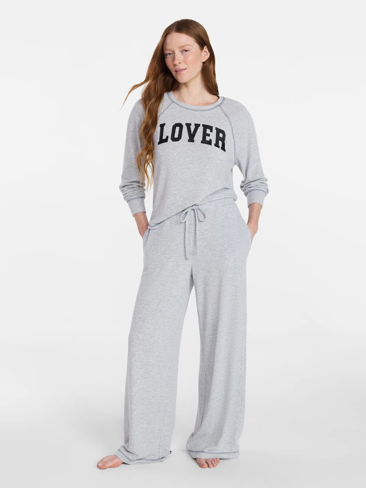 Joyspun Women's Cozy Lounge Collection Hacci Long Sleeve Top and Pants Pajama Set, 2-Piece, Sizes... | Walmart (US)