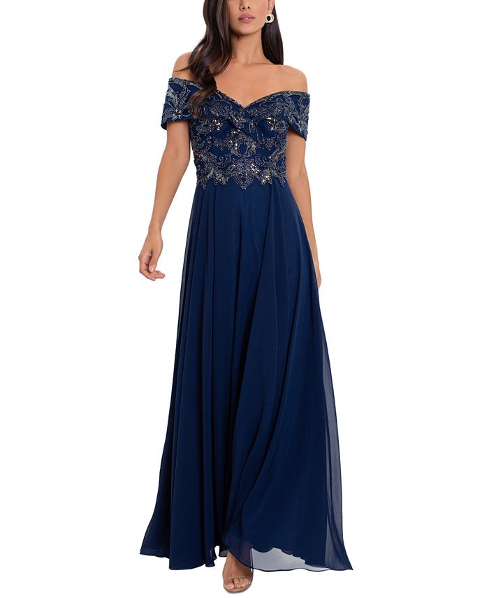 XSCAPE Beaded Off-The-Shoulder Gown & Reviews - Dresses - Women - Macy's | Macys (US)