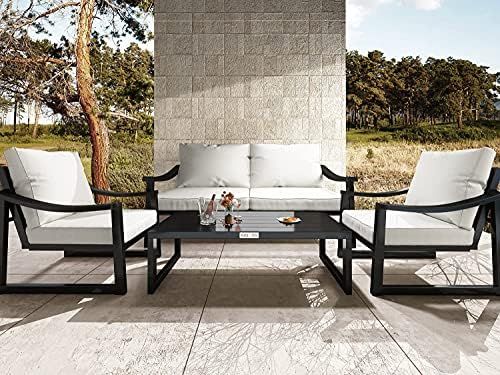 Amolife 4 Pieces Patio Furniture Set Outdoor Conversation Sets, Modern Loveseat and Chair with Be... | Amazon (US)