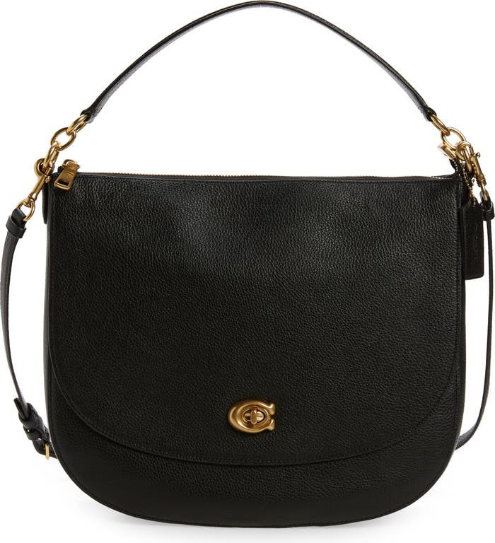 COACH Polished Pebble Leather Shoulder Bag Black Bag Bags nordstrom sale nsale 2022 | Nordstrom