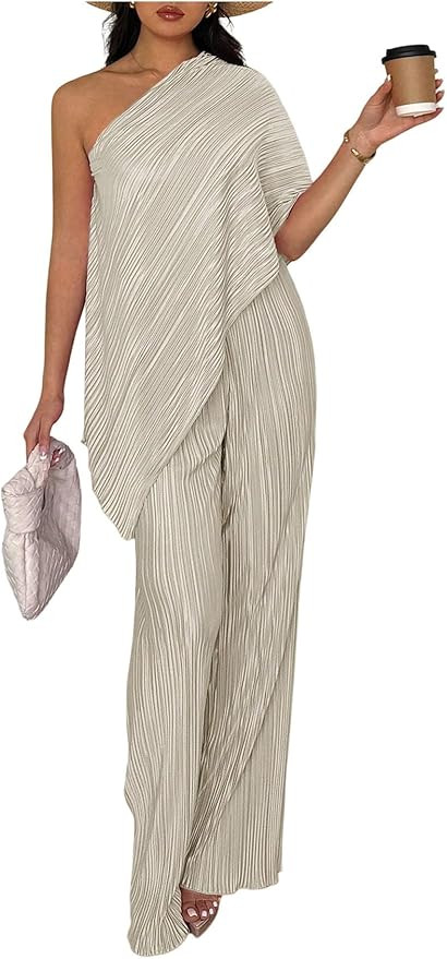 Floerns Women's 2 Piece Outfit Textured Off The Shoulder T Shirts and Long Pants Set | Amazon (US)