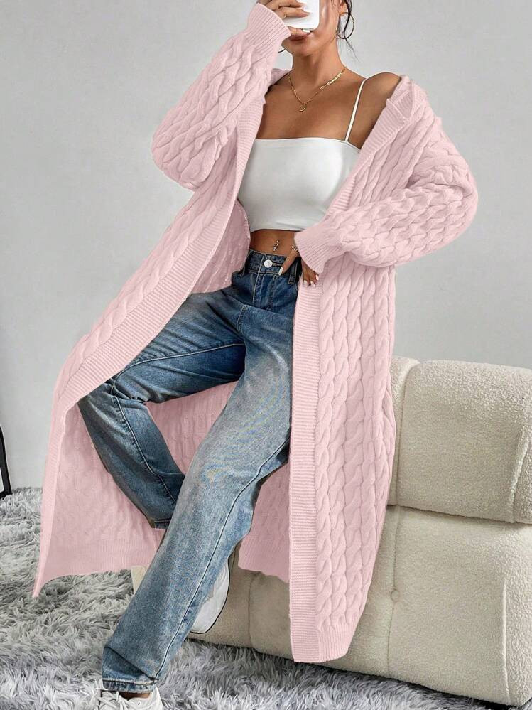 SHEIN MOOSTA Cardigan long casual à manches longues et couleur unie pour femmes, à la mode et p... | SHEIN
