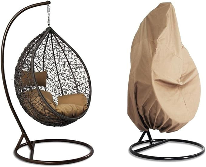 Hanging Hammock Porch Swing Chair Outdoor Egg Chair Beige Cushion New (Beige) | Amazon (US)