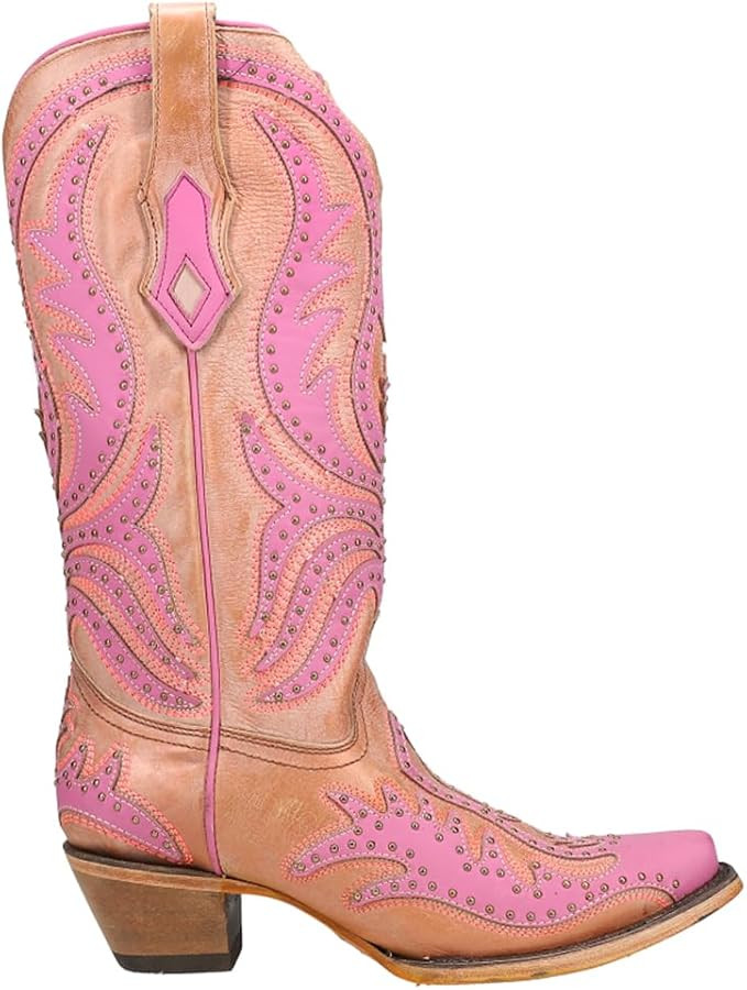 Corral Boots Womens Glow In The Dark Embroidered Snip Toe Casual Boots Mid Calf Mid Heel 2-3" - P... | Amazon (US)