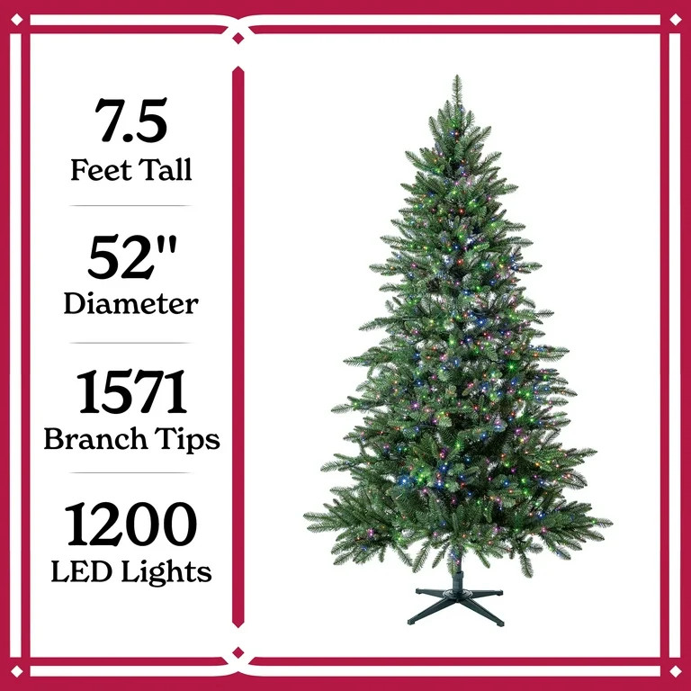 7.5 ft Pre-Lit Milford Pine Artificial Christmas Tree with LumaDazzle Color-Changing Twinkle LED ... | Walmart (US)