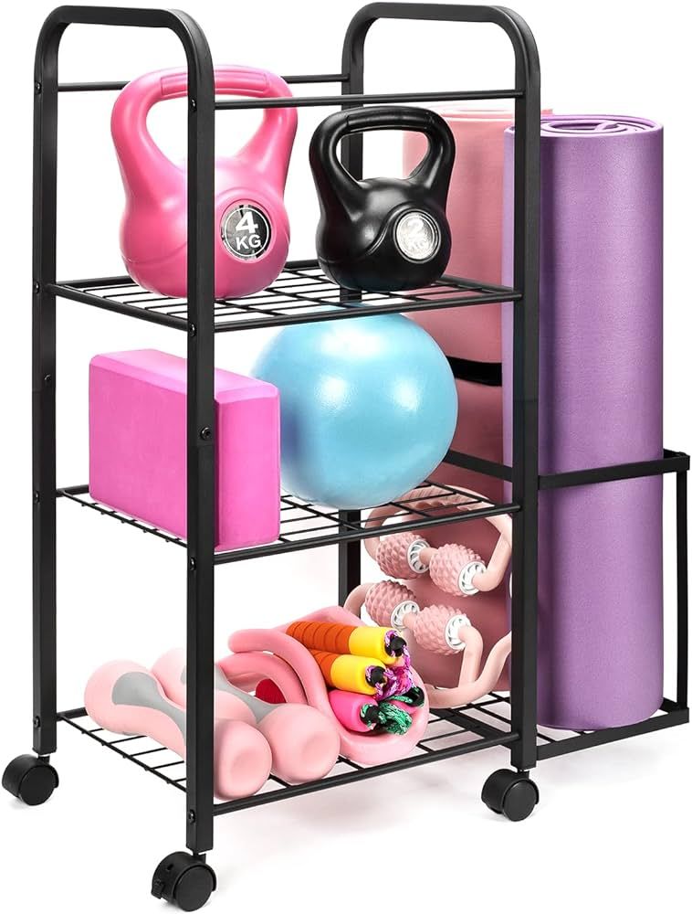 Emfogo Yoga Mat Holder Home Gym Storage Rack Yoga Mat Workout Storage for Foam Roller, Yoga Strap... | Amazon (US)