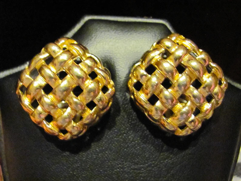 Vintage GIVENCHY Signed 80s Lg. Basket Weave Quilted 18k Gold Plated Statement Clip Earrings Runw... | Etsy (US)