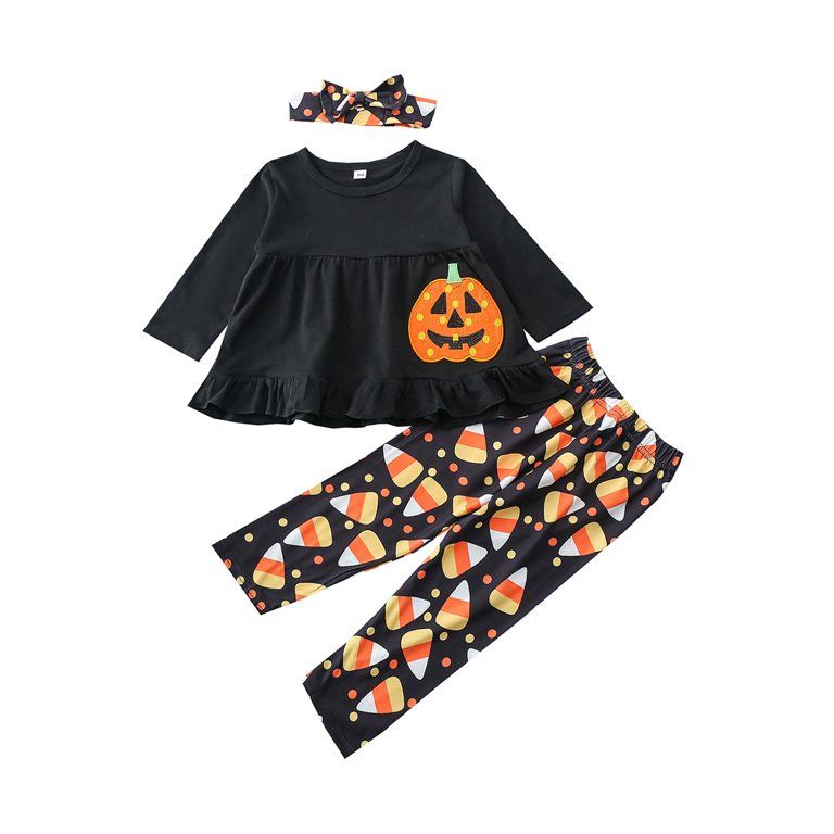 3Pcs Toddler Little Girls Halloween Outfits Clothes Kids Ruffle Tunic Tops Dress+Pumpkin Leggings... | Walmart (US)