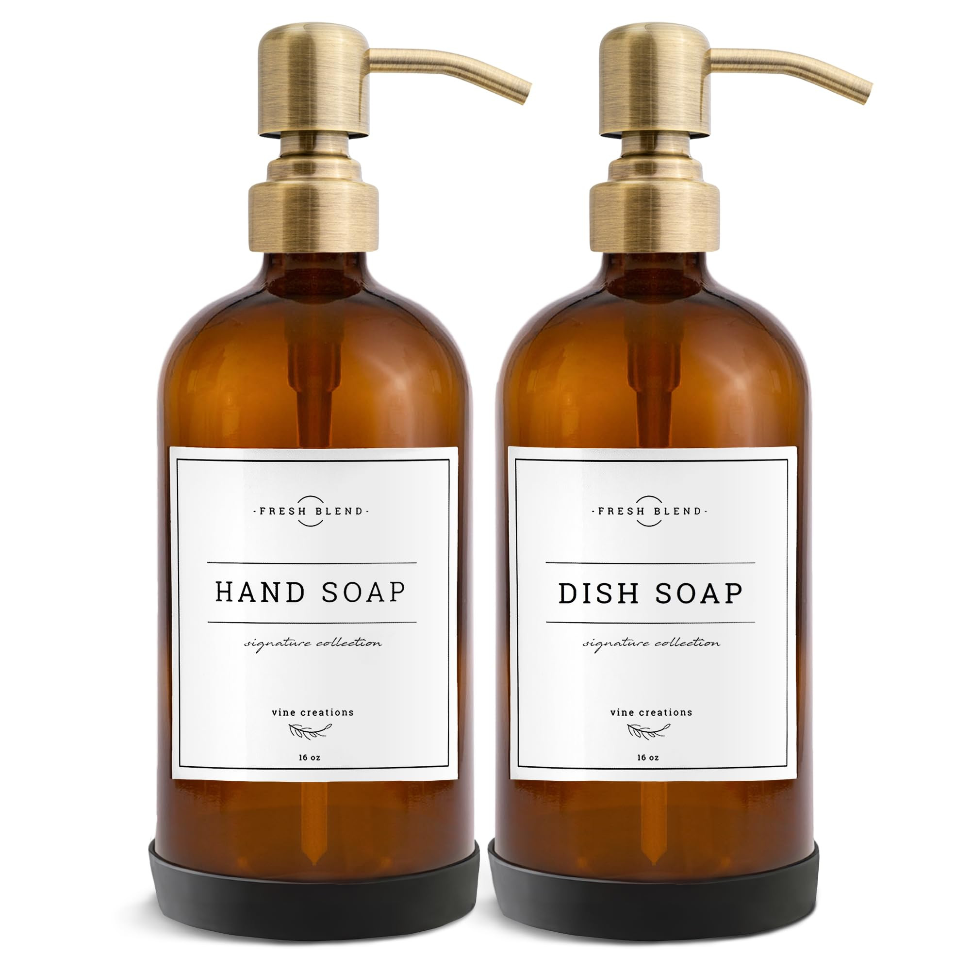 Vine Creations Amber Glass Soap Dispenser, 2 Pack Kitchen Soap Dispenser Set with Stainless Steel... | Amazon (UK)